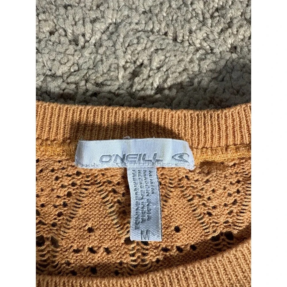 O'Neill Pointelle Knit Sweater Women‎ Medium Orange Scoop Neckline Beach